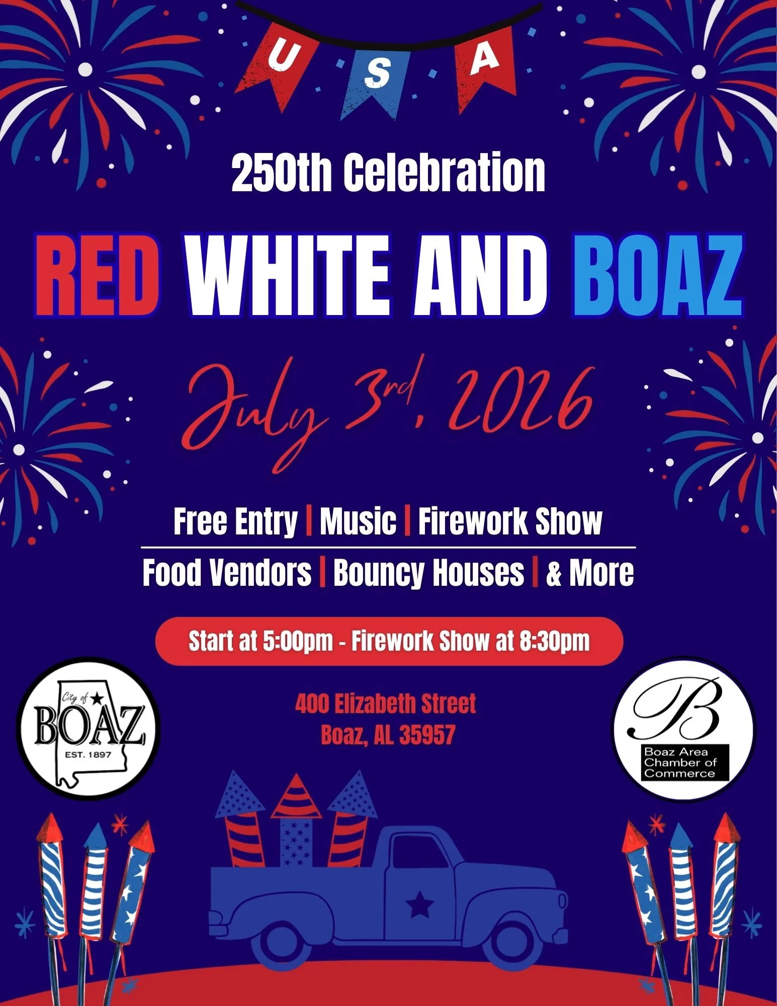 Red White & Boaz USA 250 Fireworks Show